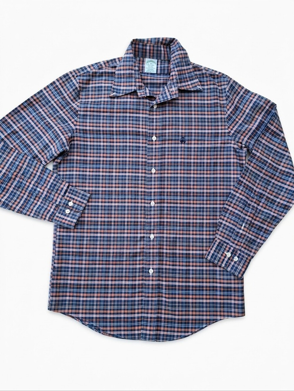 Brooks Brothers Milano Fit Plaid Supima Cotton Non‑Iron Button Down Shirt Size M